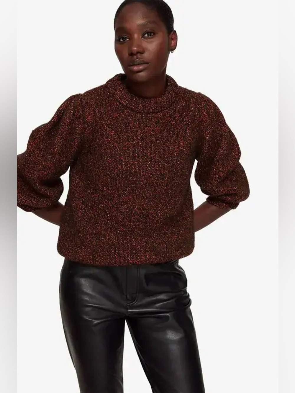 ANINE BING Rosalind Alpaca Wool Puff Sleeve Speckled Knit Sweater Medium